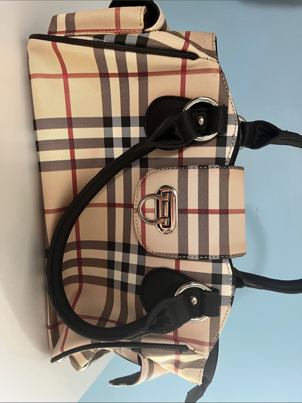 Classic Plaid Satchel Handbag in Beige